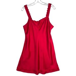 Vintage OLGA Silk Red Lace Slip Dress Sz L Nightgown Teddy Lingerie Y2K Babydoll